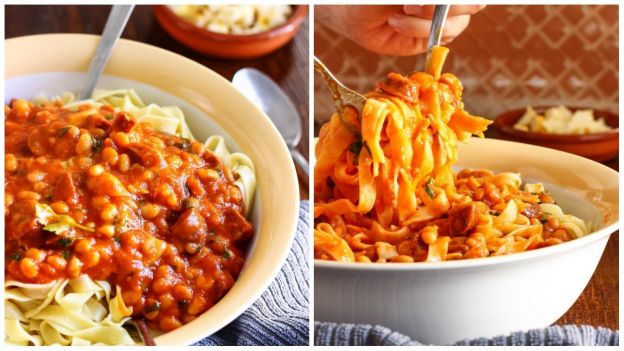 Kichererbsenragout mit Tagliatelle