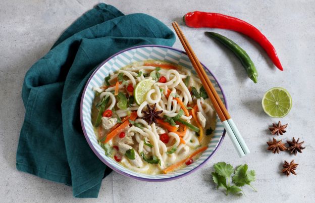 Würzige Udon Nudelsuppe mit Gemüse