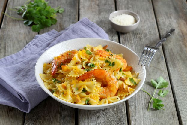 Farfalle mit Hokkaidokürbis und Gambas