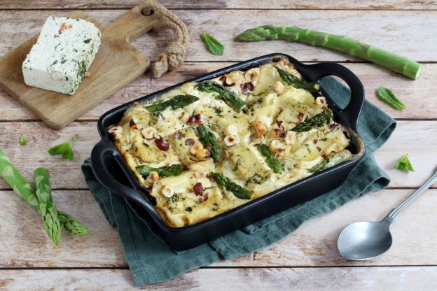 Hauptgericht 2: vegane Lasagne mit grünem Spargel und Tofu